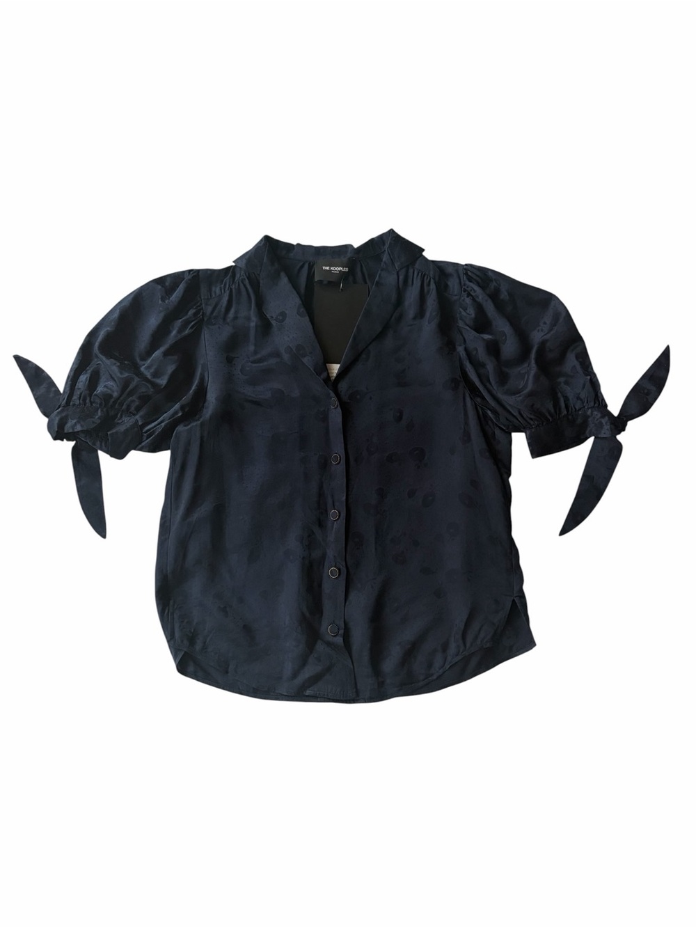 The Kooples Navy Silk Blend Tie Puff Sleeve Blouse Small NWT New With Tags 